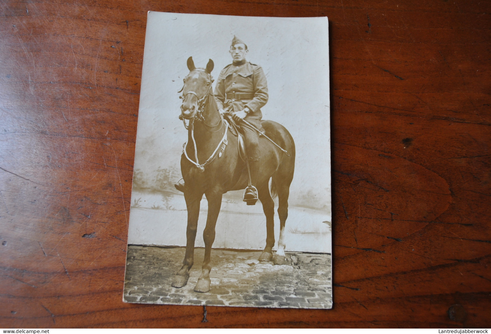 CPA Photo Carte Postale Ancienne Militaire à Cheval En Uniforme Lancier Cavalerie Soldaat 1er Régiment Armée Belge Calot - Personen