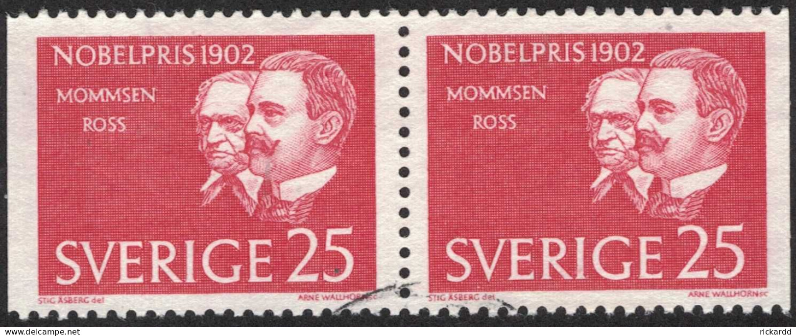 Sweden - Facit #540BB Nobelpristagare 1902, 25 öre Röd - Usados