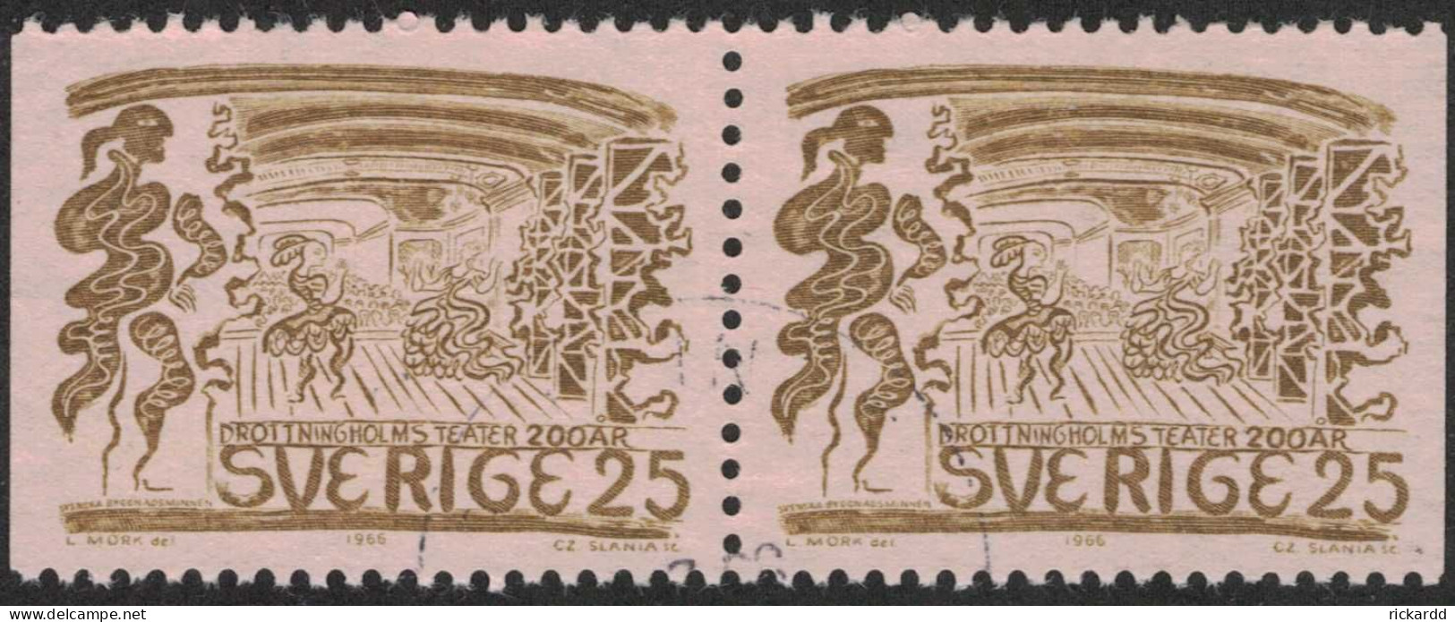 Sweden - Facit #583BB Drottningholmsteatern 200 år, 25 öre Oliv - Usados