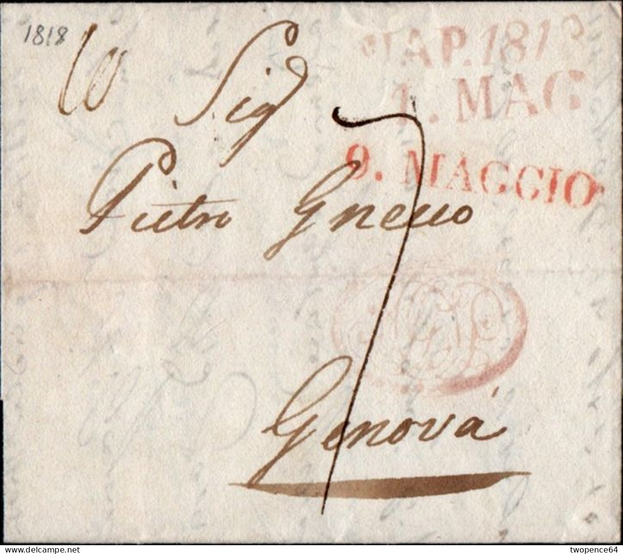 605 - LETTERA PREFILATELICA DA NAPOLI A GENOVA 1818 - 1. ...-1850 Prefilatelia