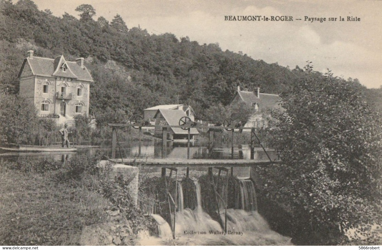 CARTE POSTALE ORIGINALE ANCIENNE : BEAUMONT LE ROGER PAYSAGE SUR LA RISLE ANIMEE EURE (27) - Beaumont-le-Roger