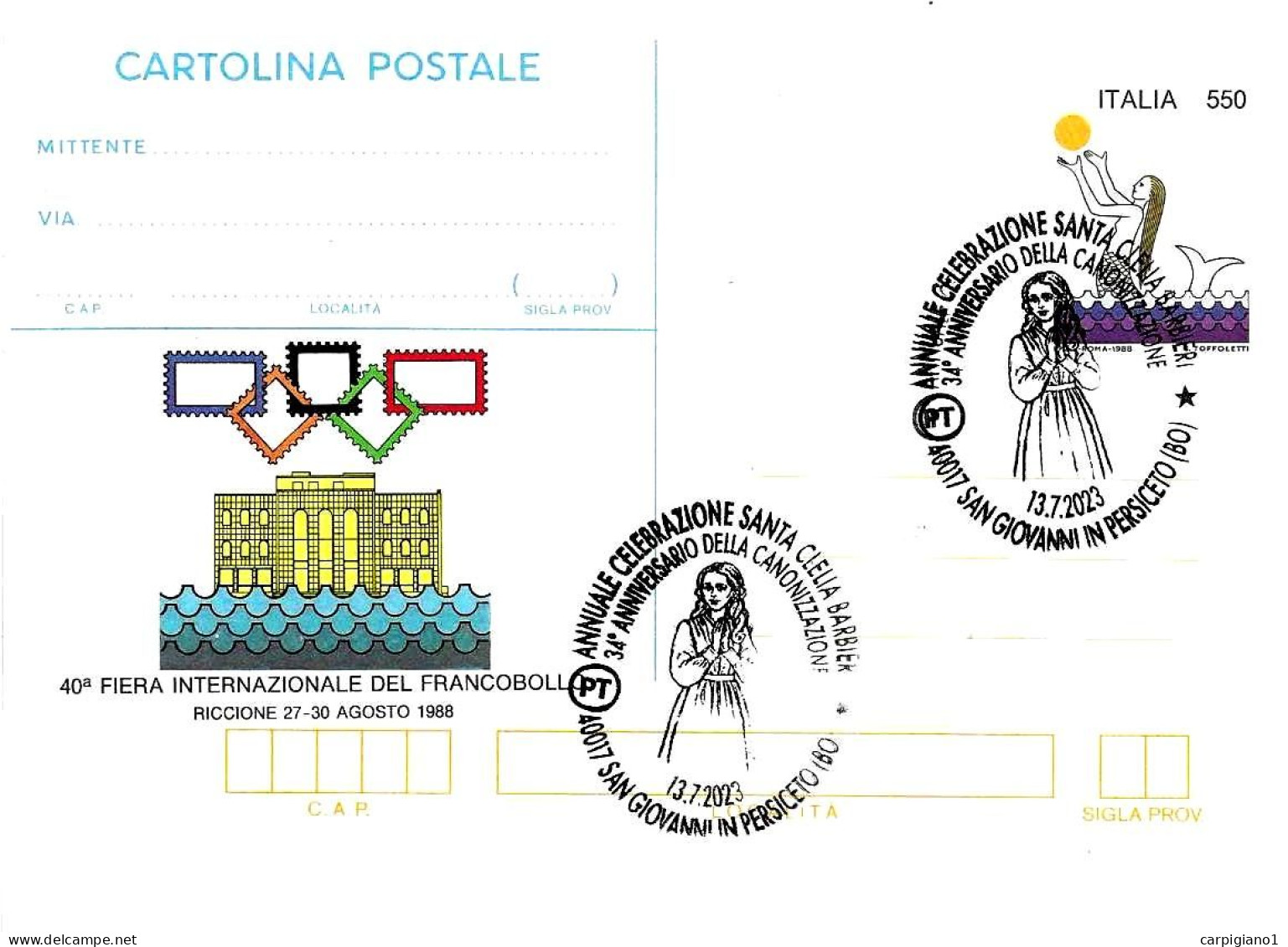 ITALIA ITALY - 2023 S. GIOVANNI PERSICETO (BO) 34° Canonizzazione S. CLELIA BARBIERI Su Cartolina Postale CP - 10681 - 2021-...: Marcophilia