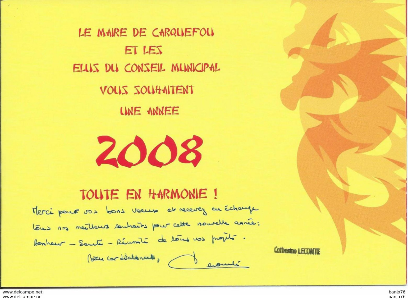 Carquefou (44) - Carte De Vœux De La Mairie 2008 - Maire Claude Guillet - Carquefou