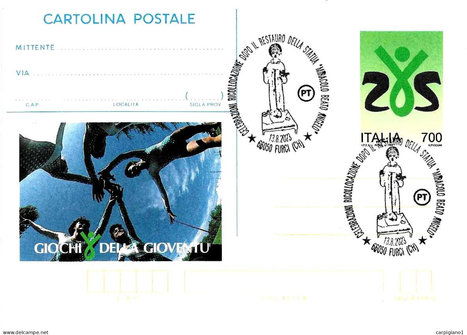 ITALIA ITALY - 2023 FURCI (CH) Ricollocazione Dopo Restauro Statua Beato ANGELO Su Cartolina Postale - 11052 - 2021-...: Marcophilie