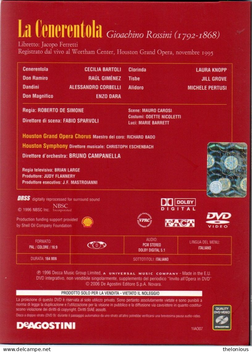 * Invito All'Opera In DVD N 7 - Gioachino Rossini - La Cenerentola - Con Libretto - Concerto E Musica