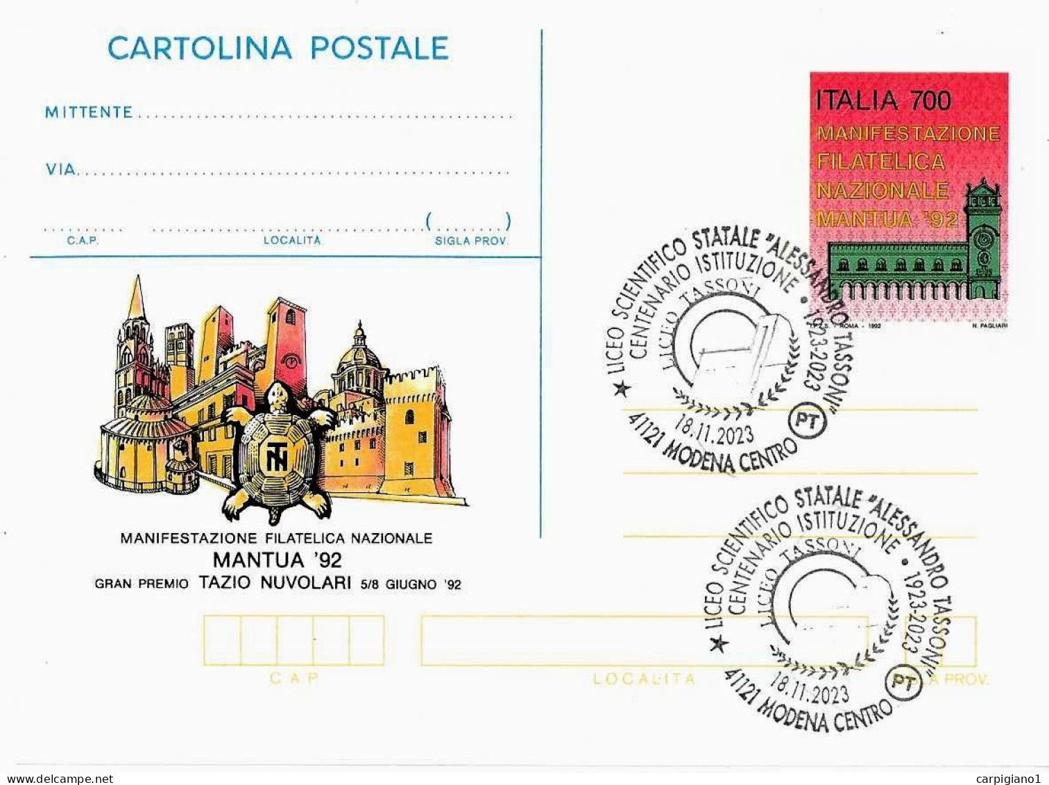 ITALIA ITALY - 2023 MODENA Centenario Liceo Scientifico ALESSANDRO TASSONI Su Cartolina Postale - 11111 - 2021-...: Marcophilia