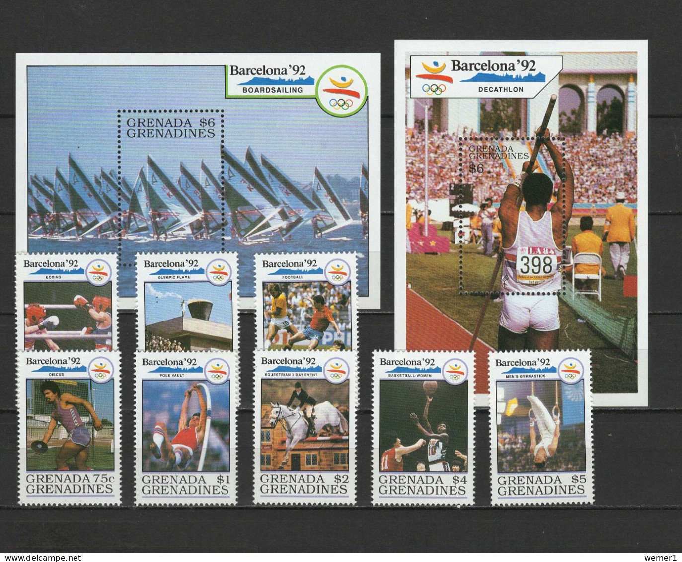 Grenada - Grenadines 1990 Olympic Games Barcelona, Sailing, Boxing, Football Soccer Etc. Set Of 8 + 2 S/s MNH - Sommer 1992: Barcelone