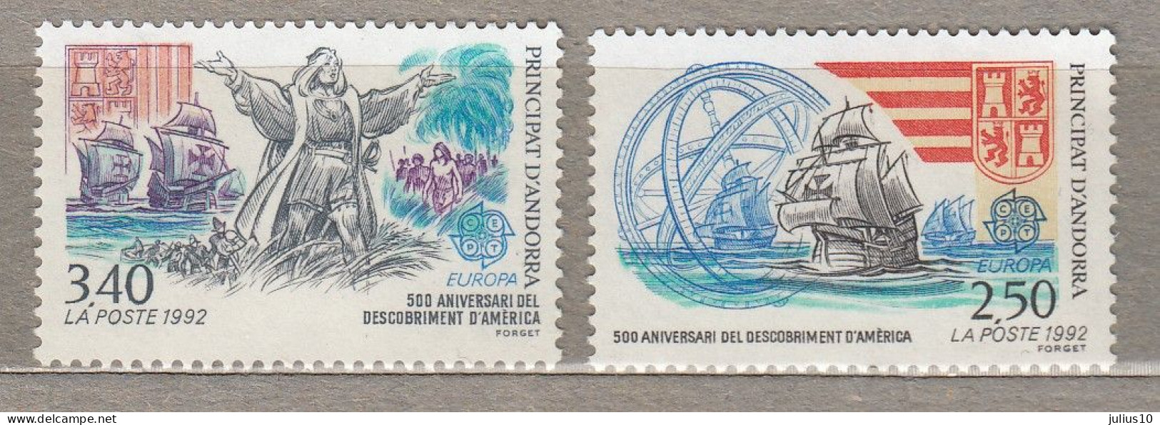 EUROPA CEPT 1992 Andorra Fr. C.Colombo 500th Discovery Of America MNH(**) Mi 437-438 #33905 - 1992