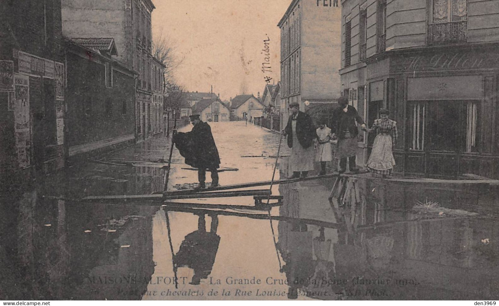 MAISONS-ALFORT (Val-de-Marne) - Crue De La Seine (Janvier 1910), Pont Sur Chevalets Rue Louise Lesueur - Voyagé (2 Scans - Maisons Alfort