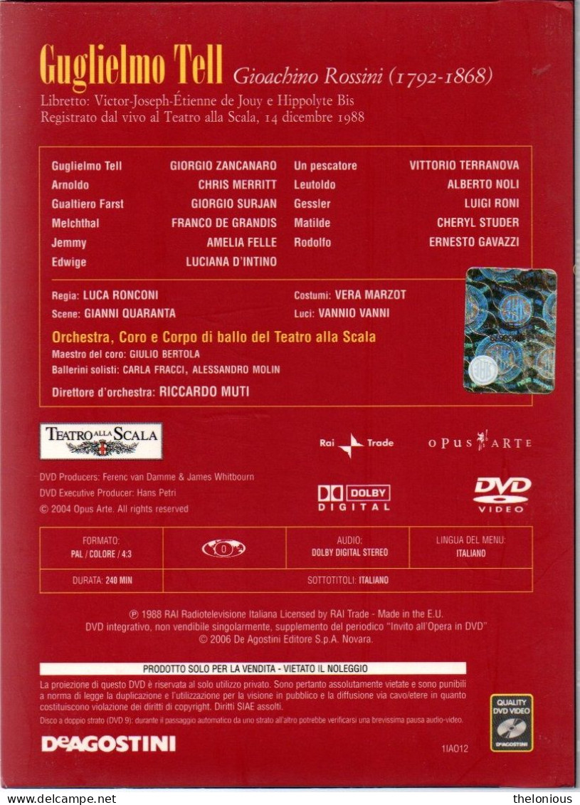 * Invito All'Opera In DVD N 12: Gioachino Rossini - Guglielmo Tell - Con Libretto - Concerto E Musica
