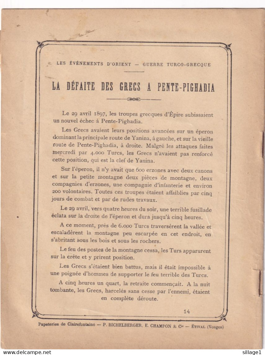 GUERRE TURCO--GRECQUE LA Défaite Des Grecs à PENTE-PICHADIA Le Commandant Soutzo 22 Avril 1897 - Copertine Di Libri