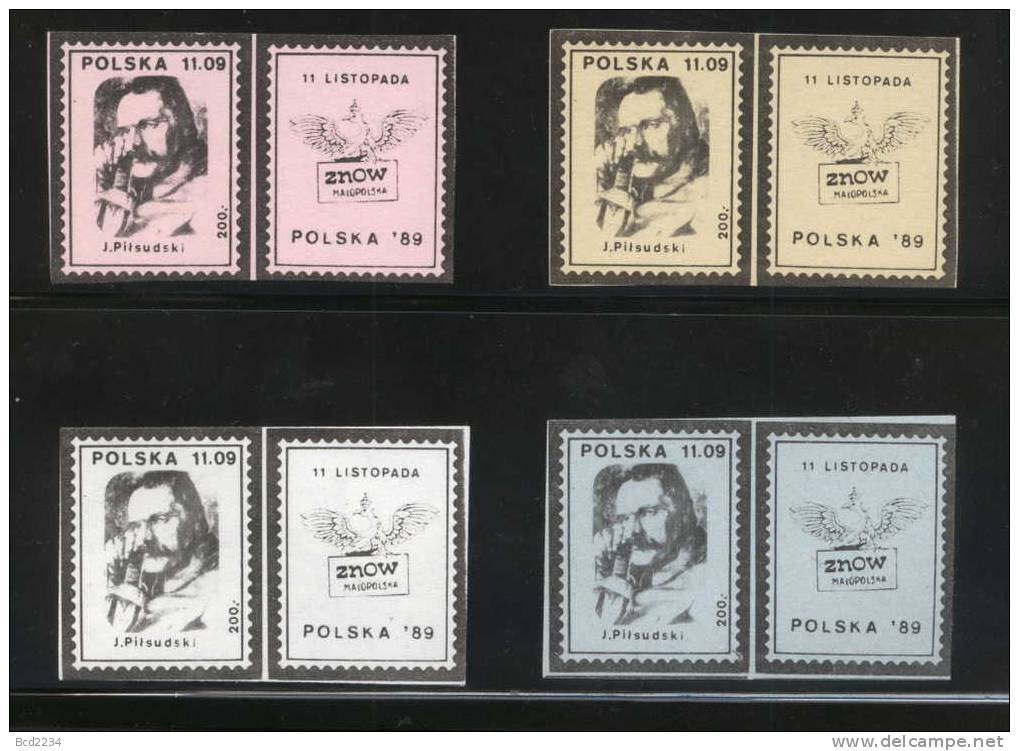 POLAND SOLIDARNOSC (ZNOW MALOPOLSKA) 1989 JOZEF PILSUDSKI 11.NOVEMBER SET OF 8  (SOLID0482/0060) - Solidarnosc Labels