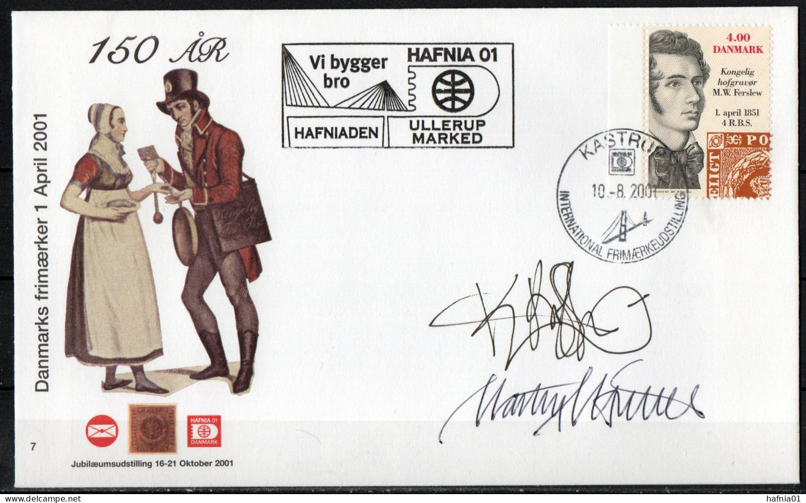 Martin Mörck. Denmark 2001. 150 Anniv Danish Stamps. Michel 1273 On Cover. Special Cancel, Rare Cachet. Signed. - Storia Postale