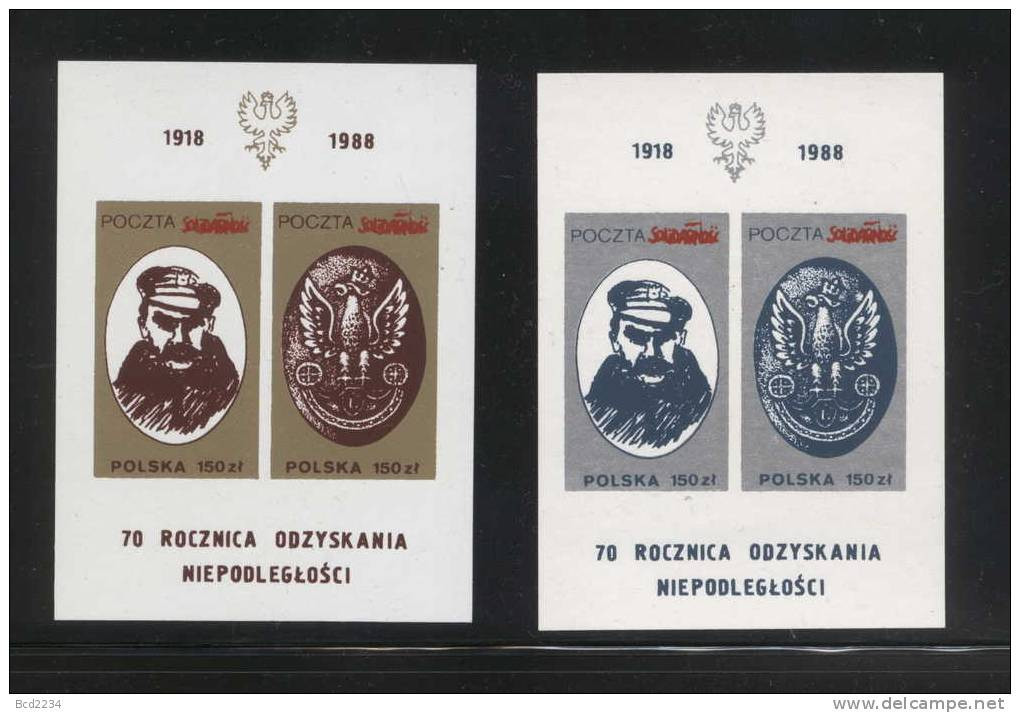 POLAND SOLIDARNOSC 1988 70TH ANNIV OF REGAINING INDEPENDENCE PILSUDSKI AND EAGLE 2 MS (SOLID 0013/1004A) - Solidarnosc Labels