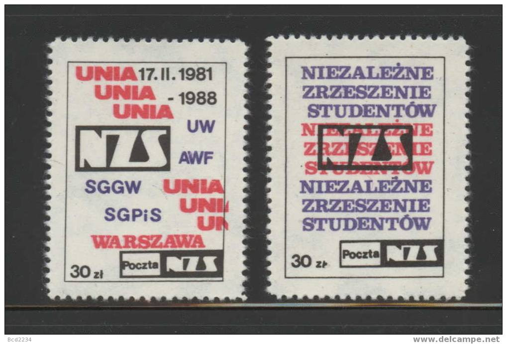 POLAND SOLIDARNOSC INDEPENDENT UNION OF STUDENTS SET OF 2 (SOLID1252/0908) - Solidarnosc Vignetten