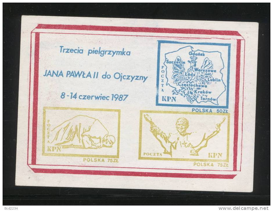 POLAND SOLIDARNOSC KPN 1987 POPE'S 3RD PILGRIMMAGE LARGE MS  (SOLID1270/0971) - Solidarnosc Labels