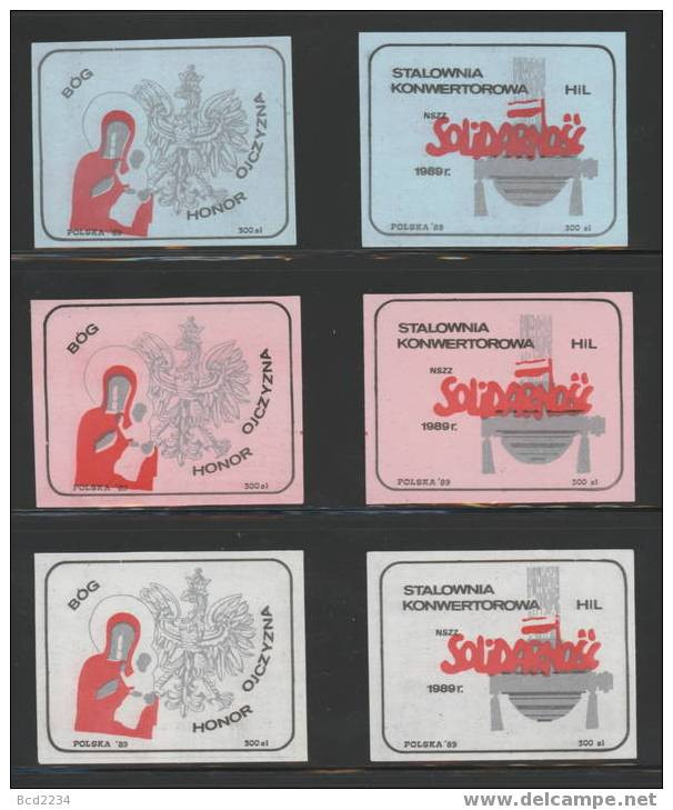 POLAND SOLIDARNOSC LENIN STEEL MILL SET OF 6 (SOLID1227/0837) MINING MINERS MADONNA RELIGION POLISH EAGLE CREST - Viñetas Solidarnosc