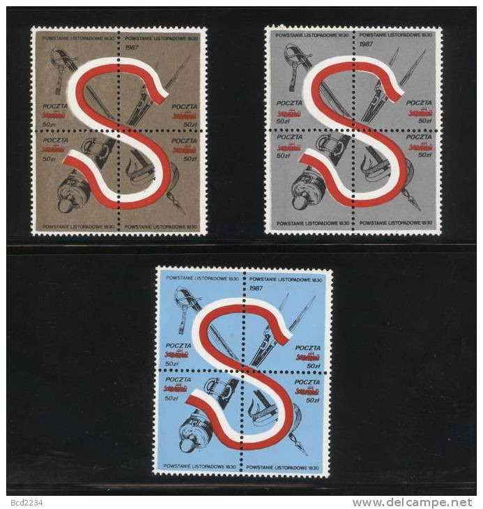 POLAND SOLIDARNOSC NOVEMBER INSURRECTION 1830 3 BLOCKS OF 4 (SOLID0348/0226) - Vignettes Solidarnosc