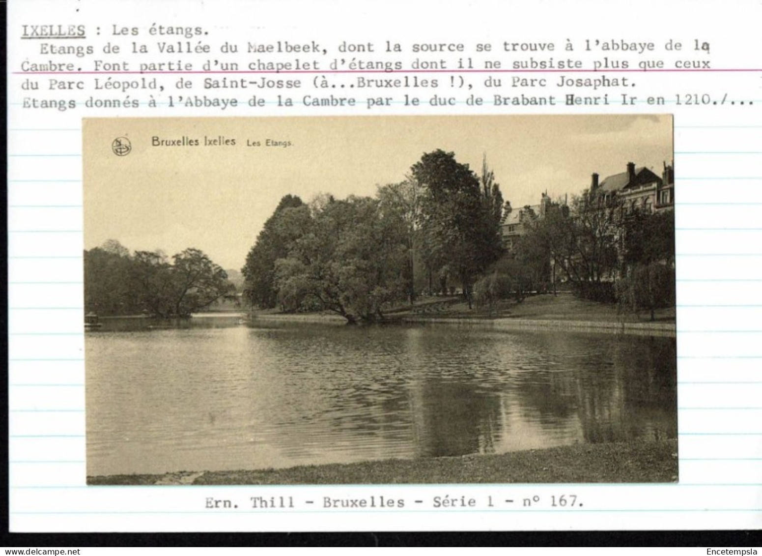 CPA Carte Postale Collée Sur Une Fiche Belgique Bruxelles  Ixelles Les Etangs VM79448 - Ixelles - Elsene