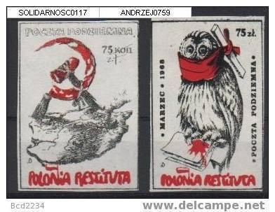 POLAND SOLIDARNOSC POLONIA RESTITUTA SET OF 2 (SOLID0117/0759) WW2 Russian Occupation USSR ZSSR Owl Birds Anti Communism - Solidarnosc-Vignetten