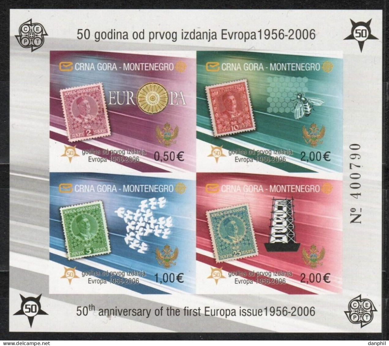 MONTENEGRO 2006 BLOCK 2B ** UNGEZ. ANNIVERSARY BLOCK 50 YEARS C.E.P.T. EUROPE BRANDS - EU-Organe