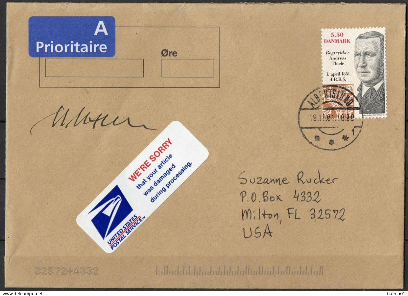 Martin Mörck. Denmark 2001. 150 Anniv Danish Stamps. Ordinary Letter Sent To USA. Signed. - Covers & Documents
