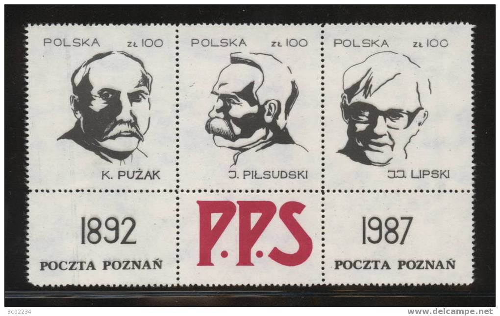 POLAND SOLIDARNOSC SOLIDARITY POCZTA POZNAN PPS 1892-1997 PILSUDSKI WHITE MS (SOLID1258/0911) - Solidarnosc Labels