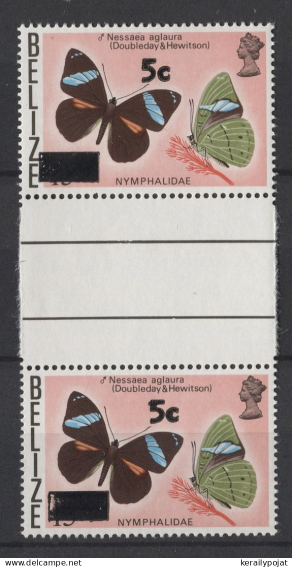 Belize - 1977 Butterflies 5c Overprint Gutter Pair MNH__(TH-24791) - Belize (1973-...)