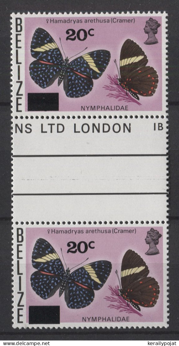 Belize - 1976 Butterflies 20c Overprint Gutter Pair MNH__(TH-24792) - Belice (1973-...)