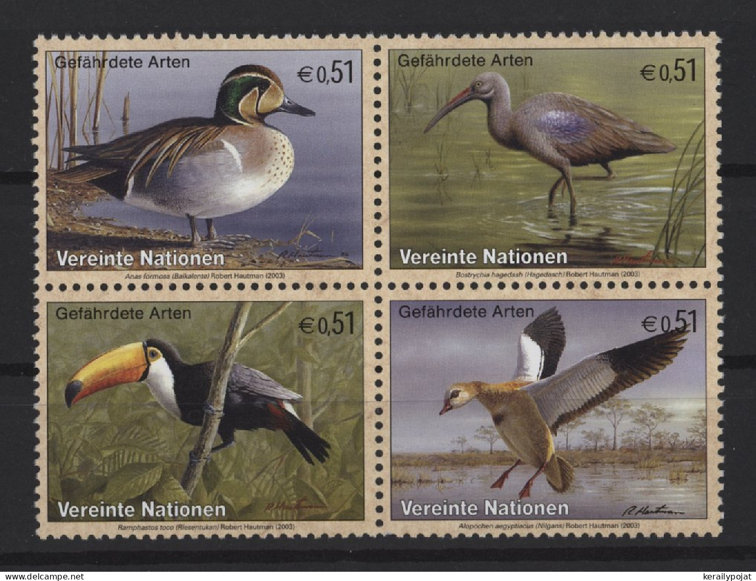 Austria (UN Vienna) - 2003 Birds Block Of Four MNH__(TH-27268) - Blocks & Sheetlets