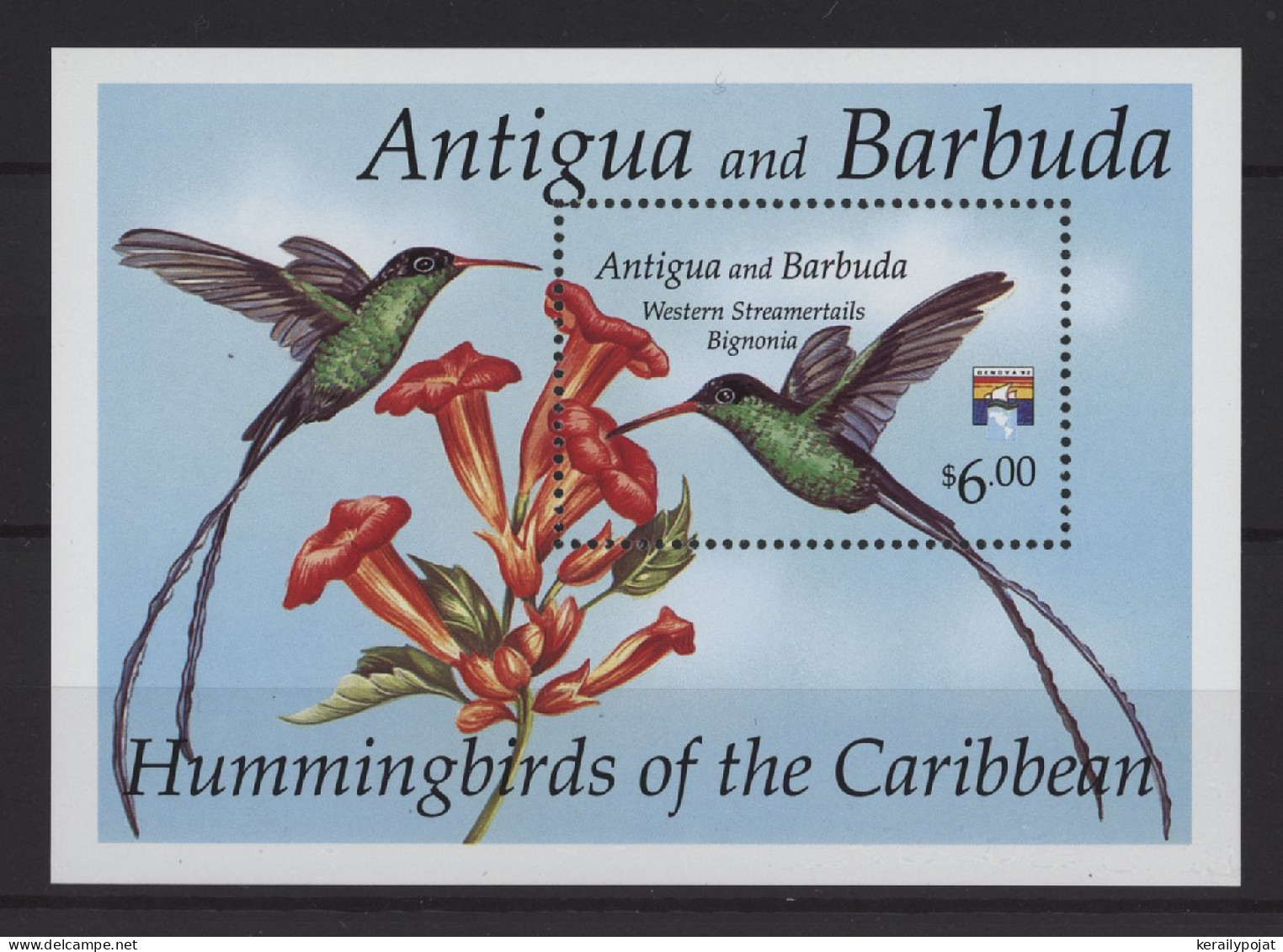 Antigua - 1992 Hummingbirds Block (1) MNH__(TH-26721) - Antigua And Barbuda (1981-...)