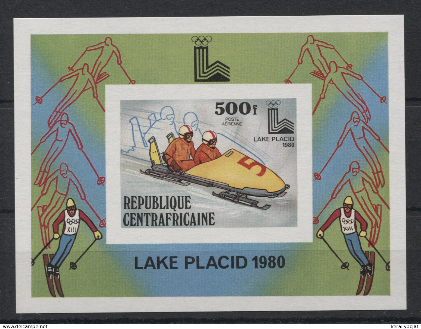 Central African Republic - 1979 Winter Olympics Lake Placid Block IMPERFORATE MNH__(TH-23725) - Zentralafrik. Republik