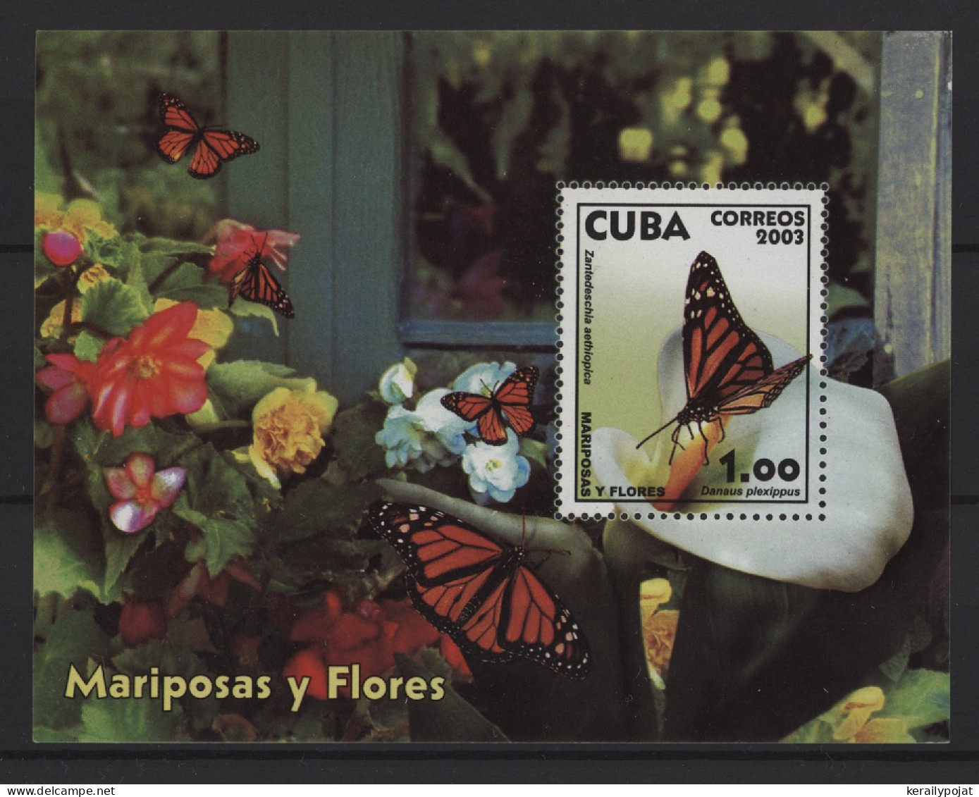 Cuba - 2003 Butterflies And Flowers Block MNH__(TH-25243) - Blocks & Kleinbögen