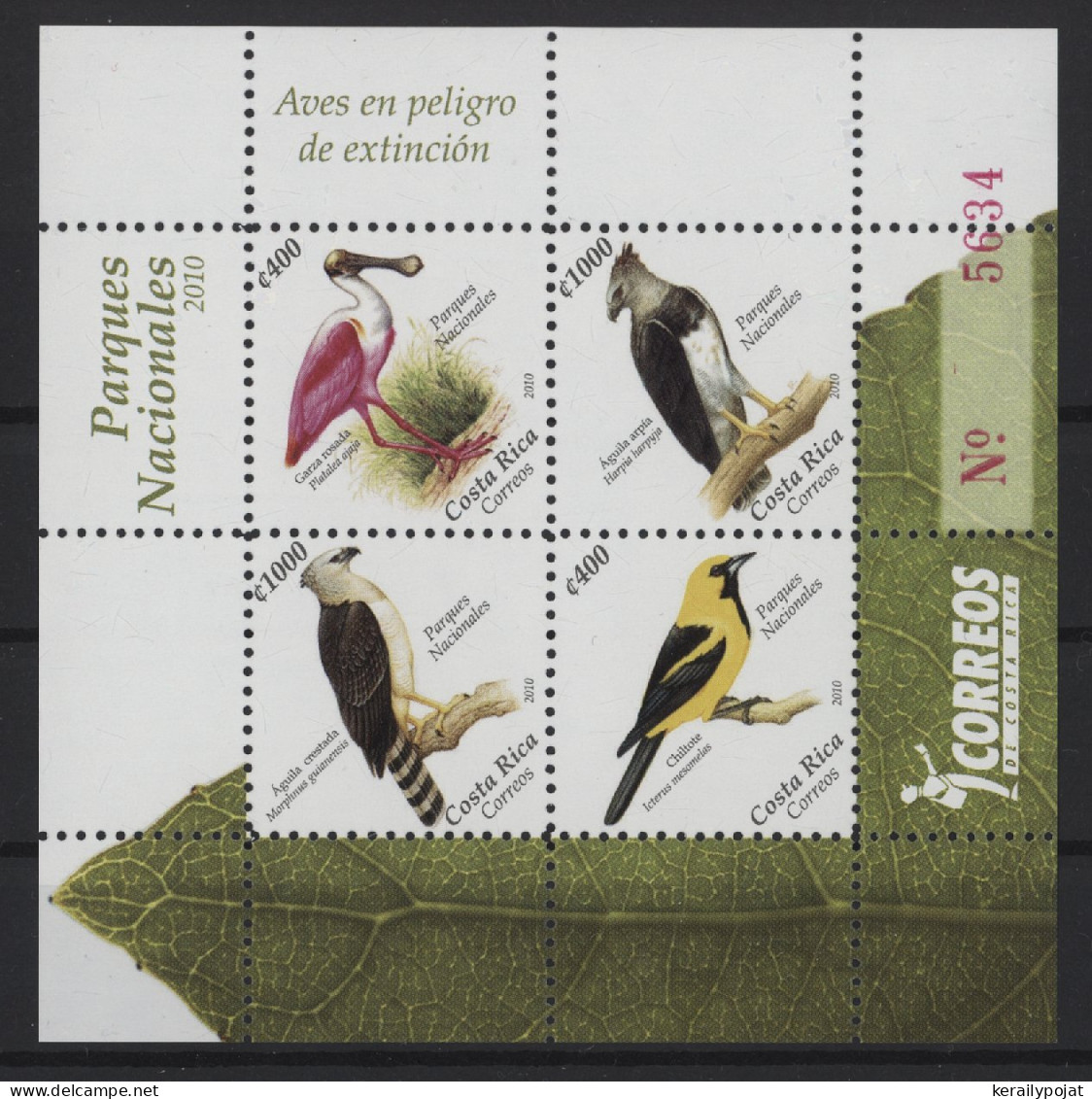 Costa Rica - 2010 Rare Birds Block MNH__(TH-27090) - Costa Rica