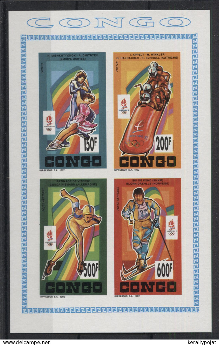 Congo (Brazzaville) - 1992 Winter Olympics Albertville Kleinbogen IMPERFORATE MNH__(TH-24059) - Mint/hinged