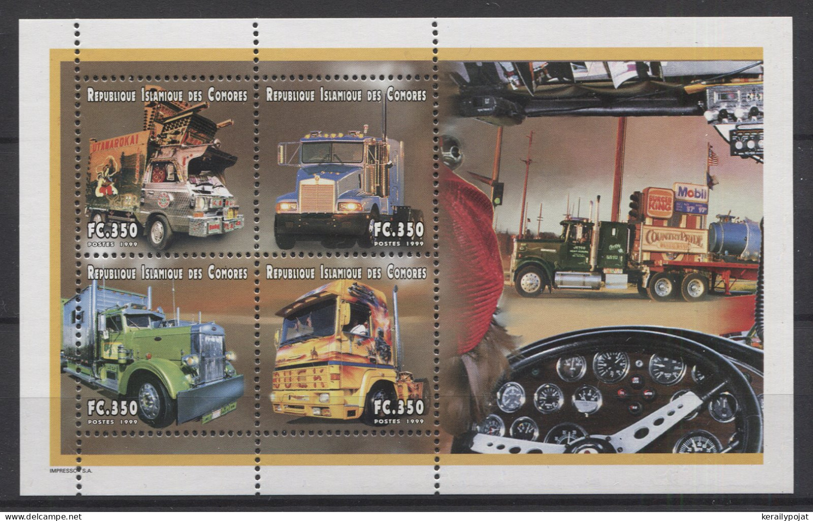 Comoros - 1999 Means Of Road Transport Kleinbogen (3) MNH__(TH-25051) - Comores (1975-...)