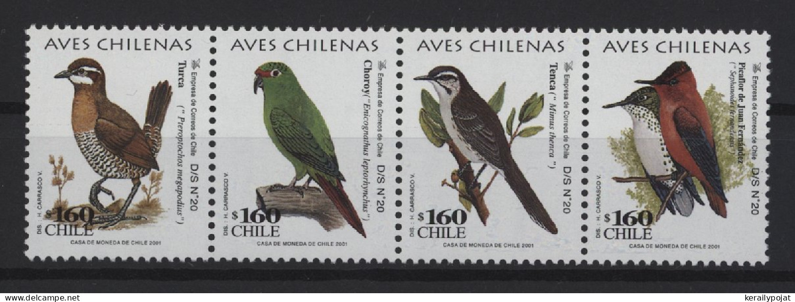 Chile - 2001 Native Birds Strip MNH__(TH-27258) - Chili