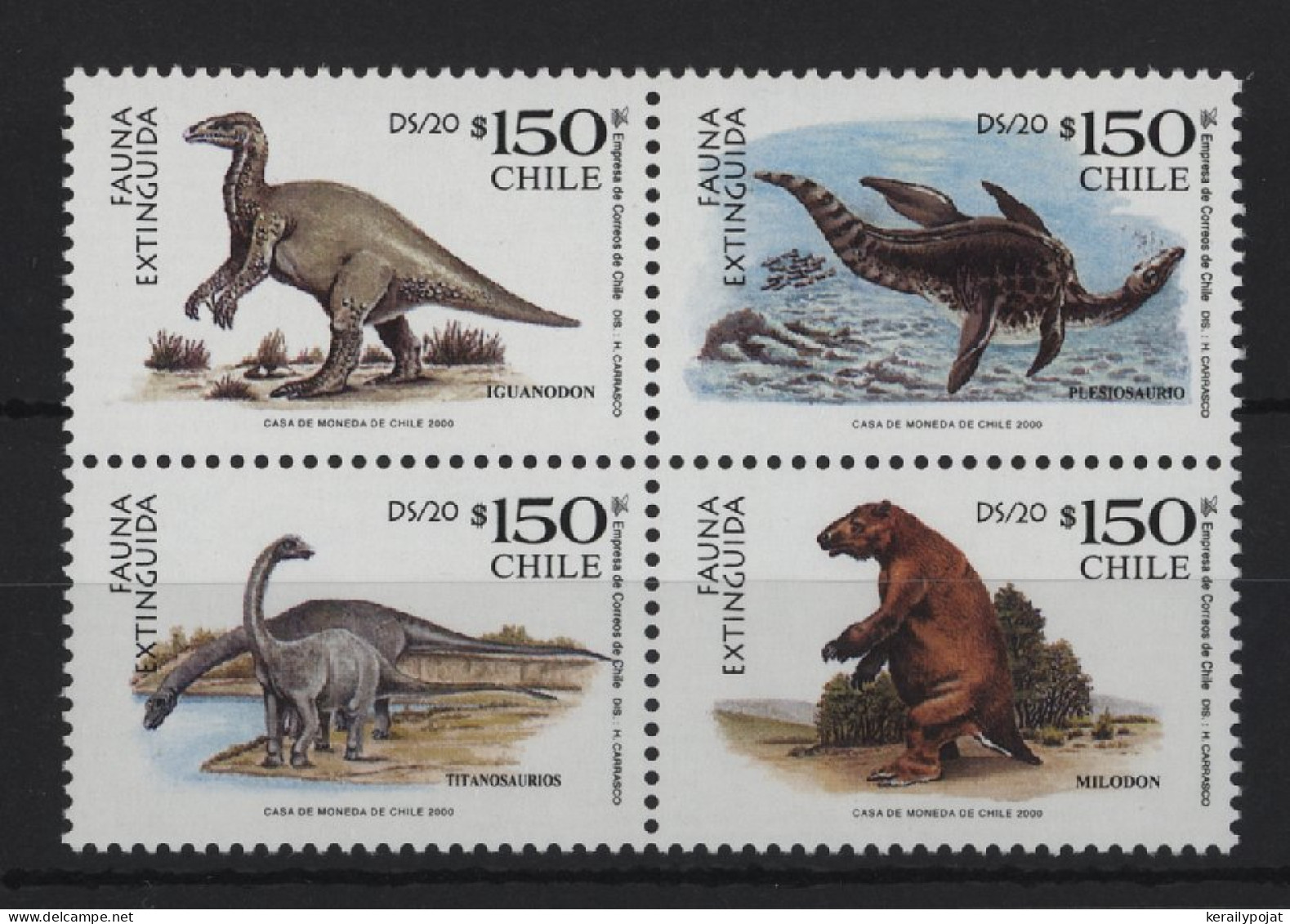 Chile - 2000 Prehistoric Animals Block Of Four MNH__(TH-24453) - Chili