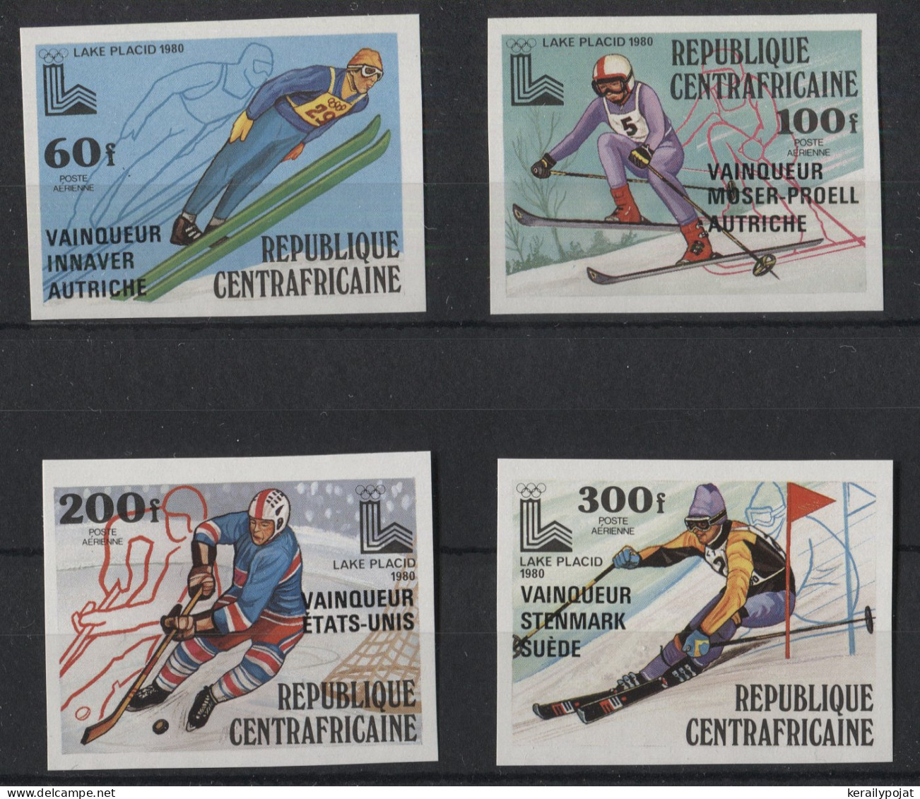 Central African Republic - 1980 Lake Placid Overprints IMPERFORATE MNH__(TH-23730) - Zentralafrik. Republik