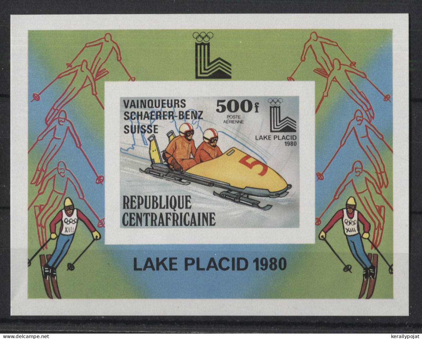 Central African Republic - 1980 Lake Placid Overprints Block IMPERFORATE MNH__(TH-23731) - Central African Republic
