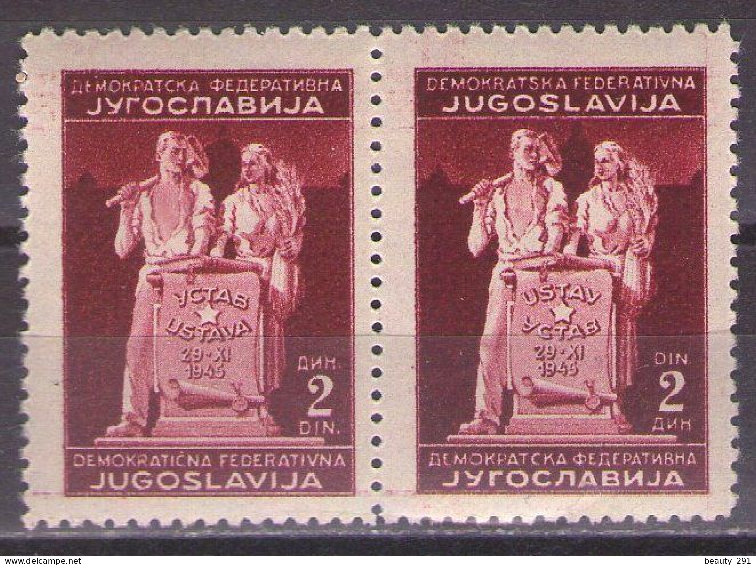 YUGOSLAVIA 1945  Mi 486 I,II - Meeting Of The Constituent Assembly In Pair - MNH**VF - Ongebruikt