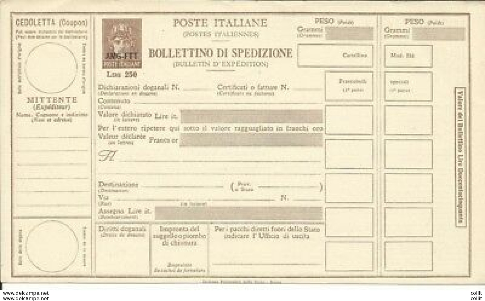 Trieste A - Bollettino Di Spedizione Lire 250 "Paschetto" N. P 23 - Ongebruikt