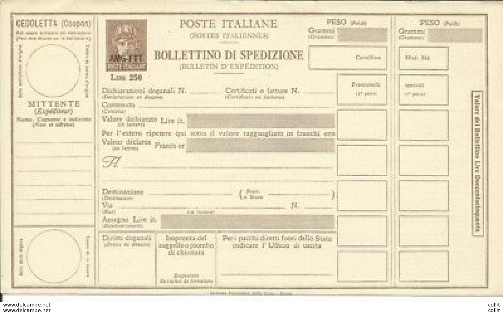Trieste A - Bollettino Di Spedizione Lire 250 "Paschetto" N. P 23 - Ungebraucht