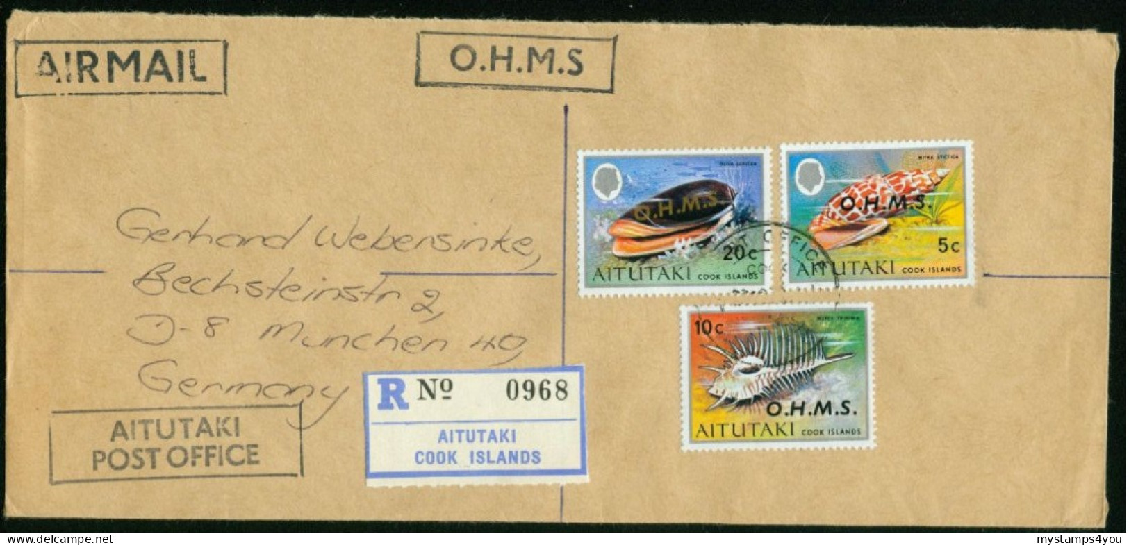 Br Aitutaki 1978 Official Registered Cover > Germany #bel-1001 - Aitutaki