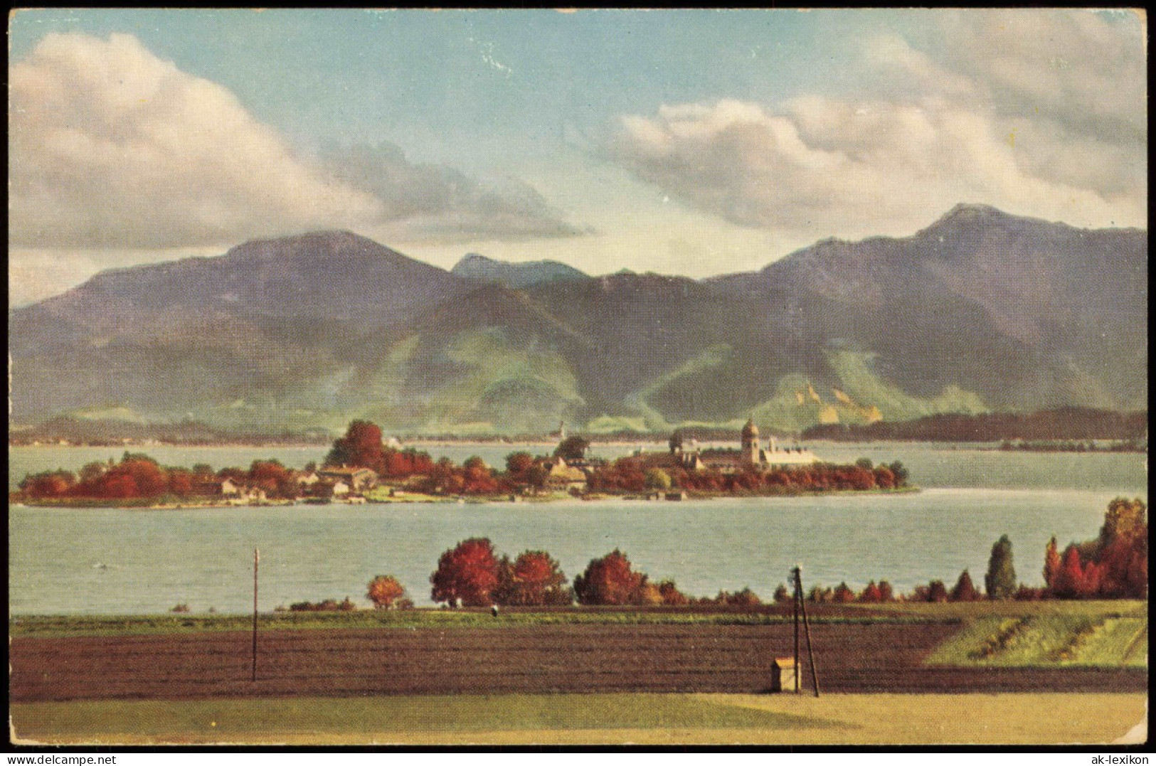 Ansichtskarte Chiemsee Panorama-Blick Fraueninsel Chiemsee 1927 - Chiemgauer Alpen