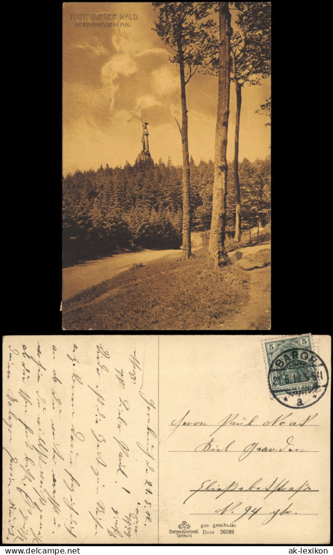 Ansichtskarte Hiddesen-Detmold Blick Vom Waldweg Auf Das Hermannsdenkmal 1912 - Detmold