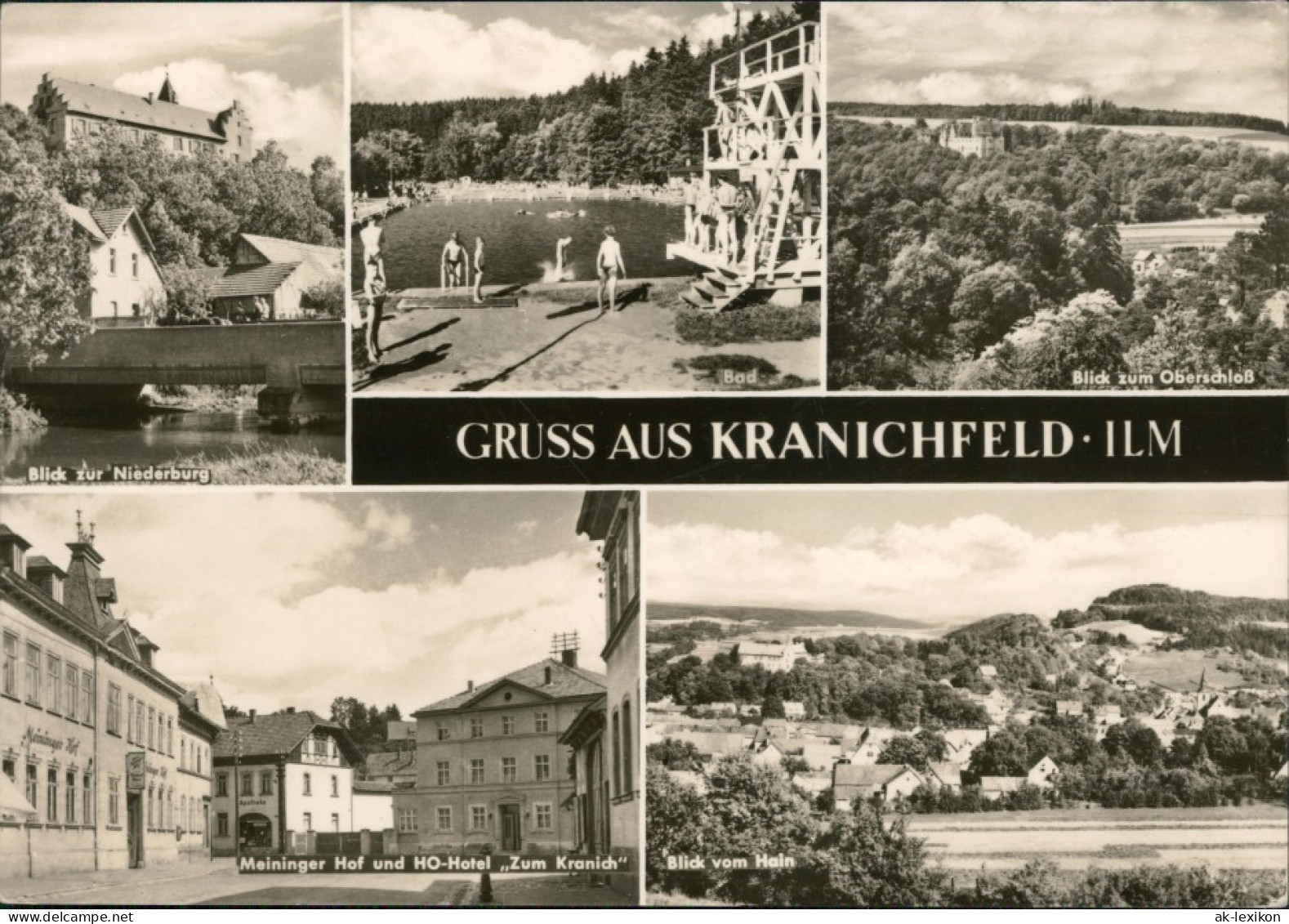Kranichfeld Niederburg, Freibad, Oberschloß, Meininger Hof, Panorama 1970 - Kranichfeld