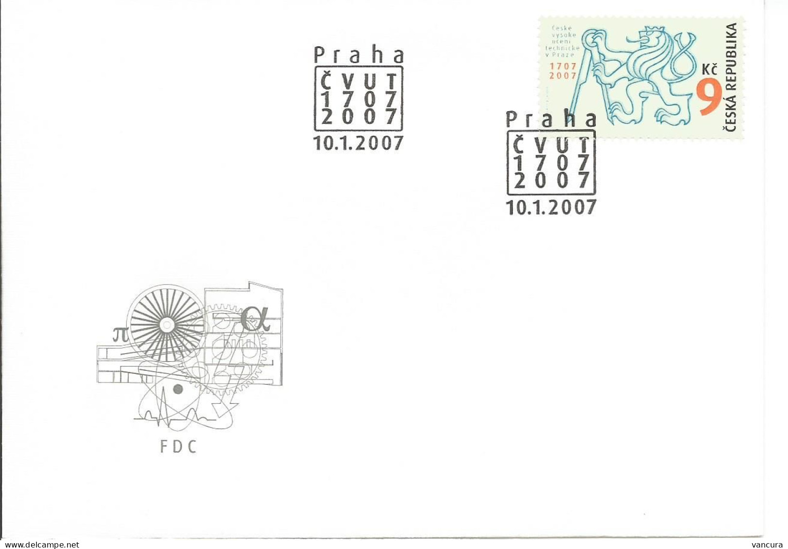 FDC 501 Czech Republic CVUT Czech Technical University Prague 2007 Heraldic Lion - FDC