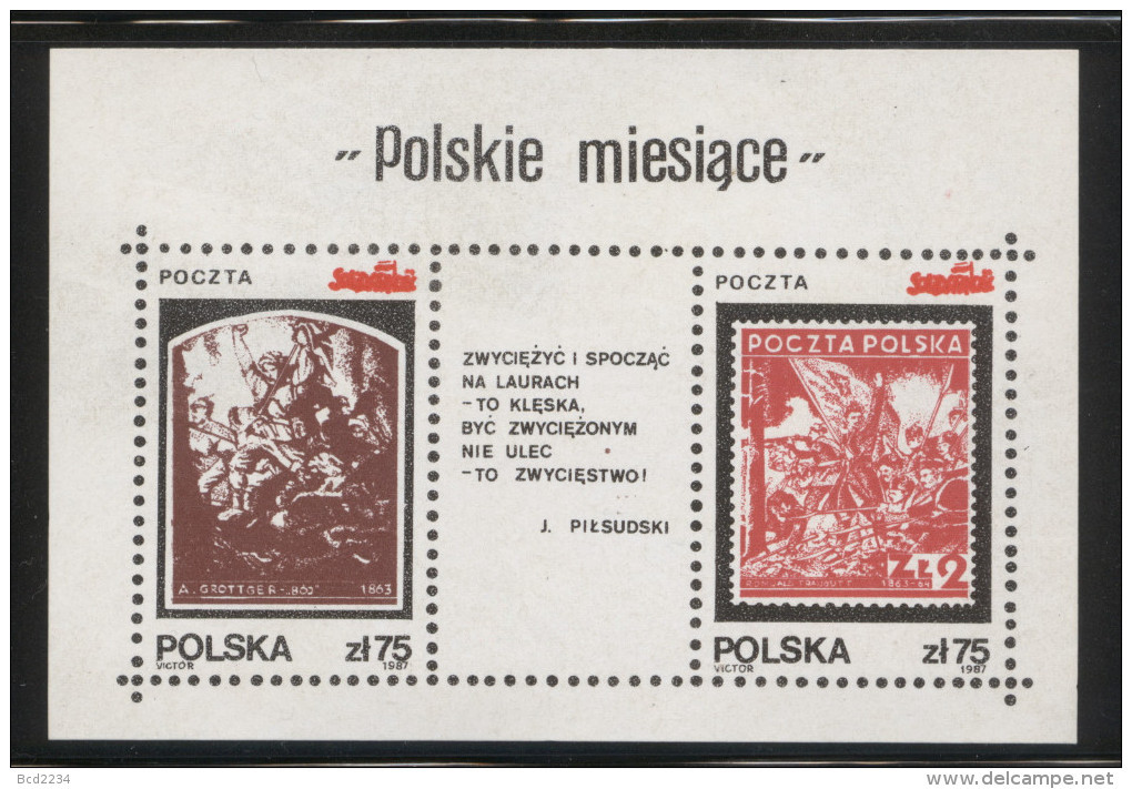 POLAND SOLIDARITY SOLIDARNOSC 1987 POLISH MONTHS JANUARY INSURRECTION MS STAMPS ON STAMPS MILITARIA GROTTGER - Vignette Solidarnosc