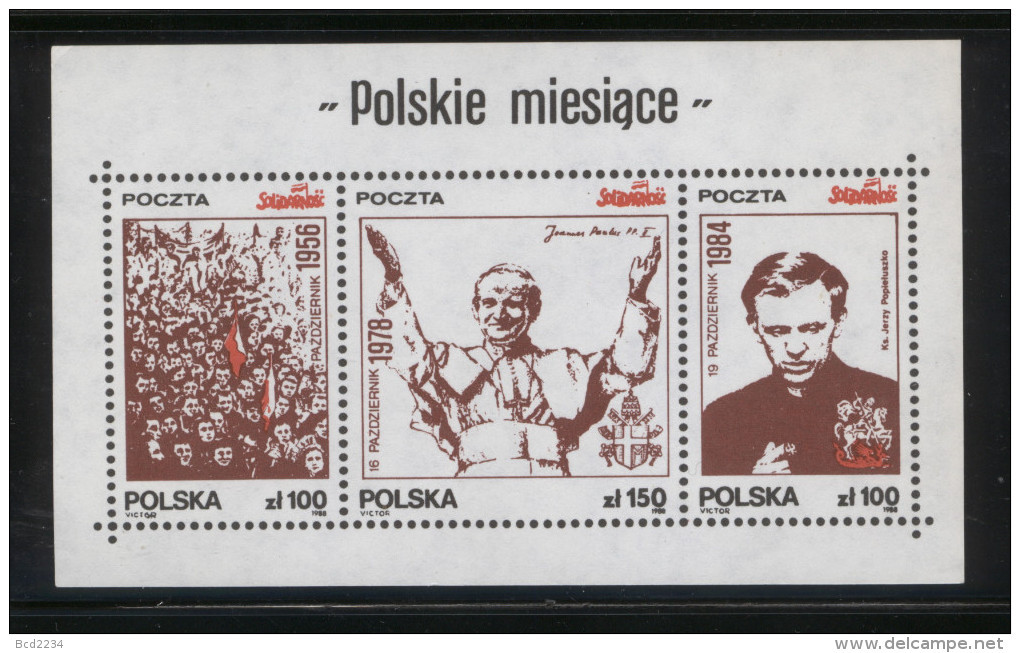 POLAND SOLIDARITY SOLIDARNOSC 1988 POLISH MONTHS OCTOBER PROTESTS SAINT JOHN PAUL 2 POPIELUSZKO MS CHRISTIANITY JP2 - Viñetas Solidarnosc